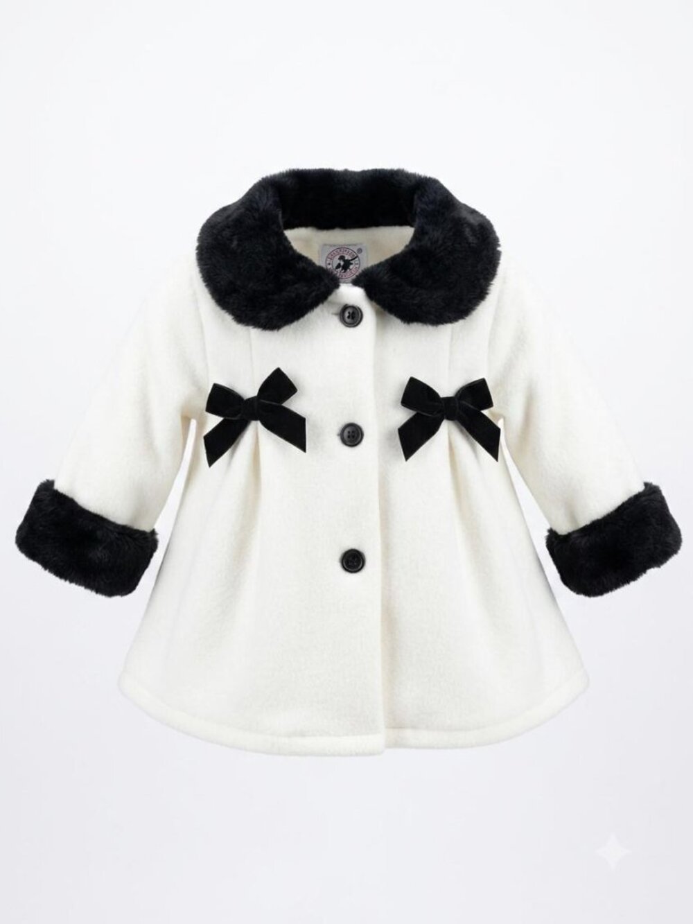 Good Lad Baby Girls Fleece Dress Coat White Black Faux Fur Bows Winter Size 12M